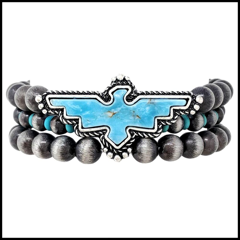 Triple Strand Stretch Bracelet Western Boho Chic Turquoise Howlite Bead Navajo